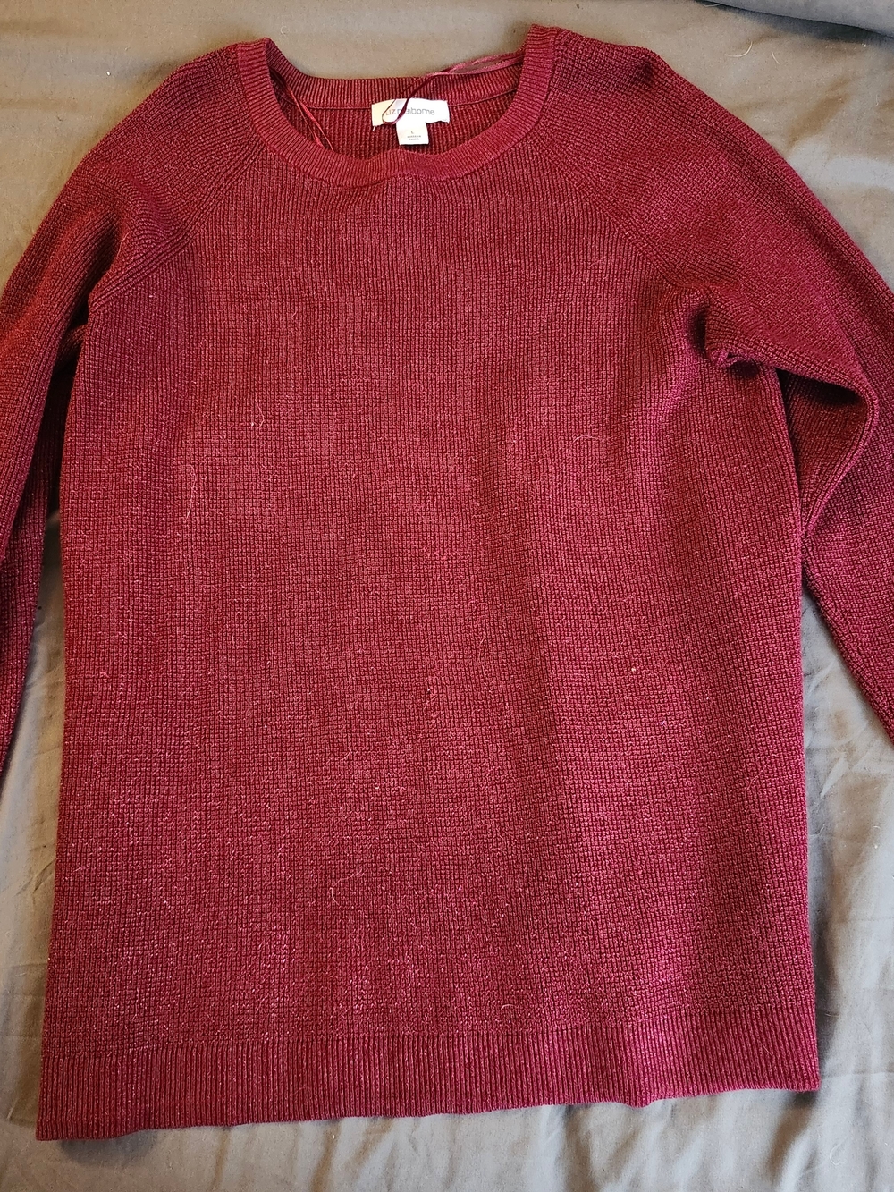 Womens sz L Burgundy Glitter Liz Claiborne Pullover Sweater